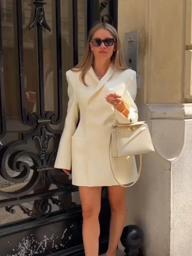 White Stand Collar Blazer