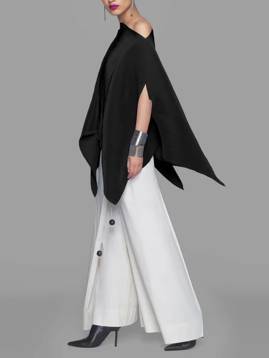 Irregularly Cut Top Black Skew Collar Top
