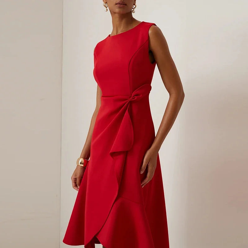 Solid Commute Dress Slim Ruffle