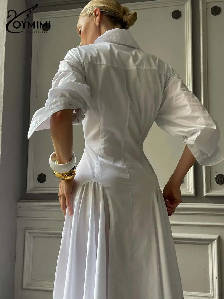 White Pleated Lapel Dress