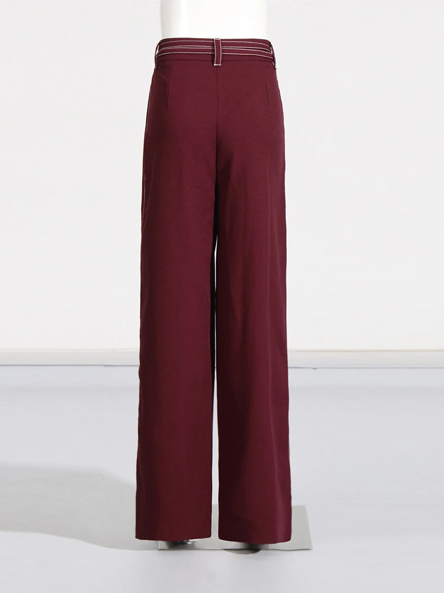 Two Piece Set Notched Collar Long Sleeve  High Waist Straight Pant