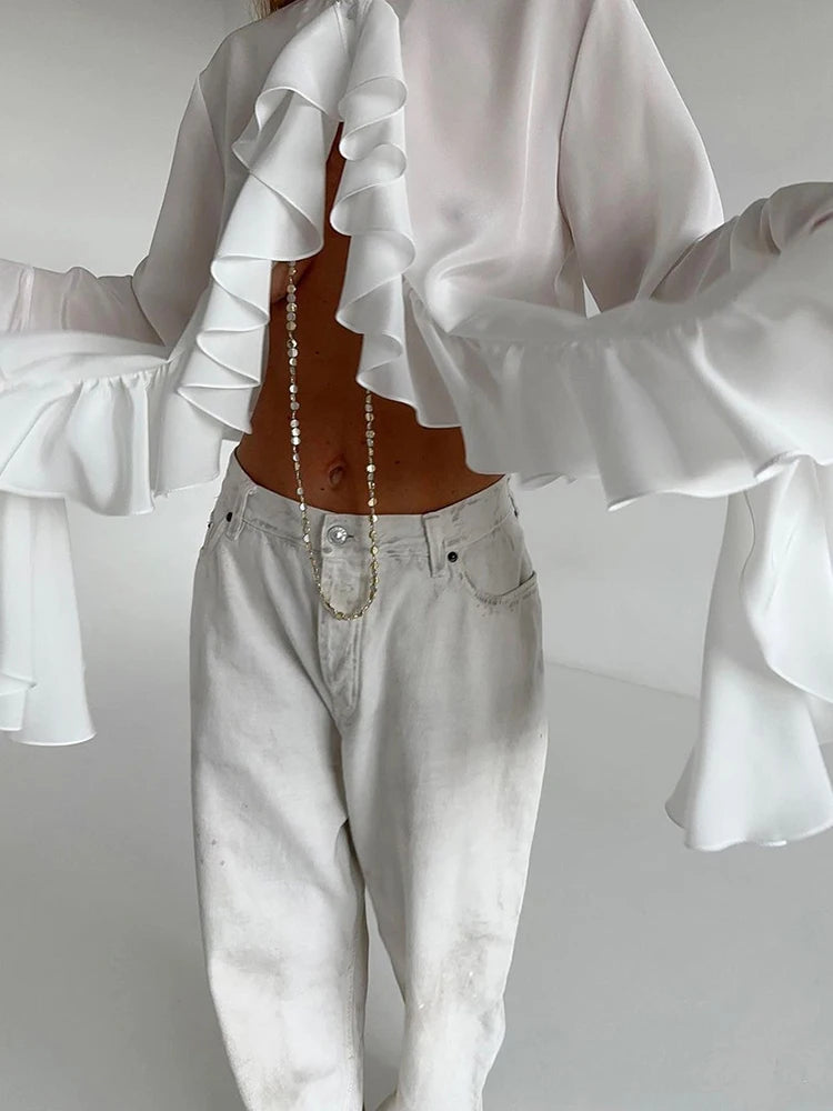 White Ruffle Blouse Shirt