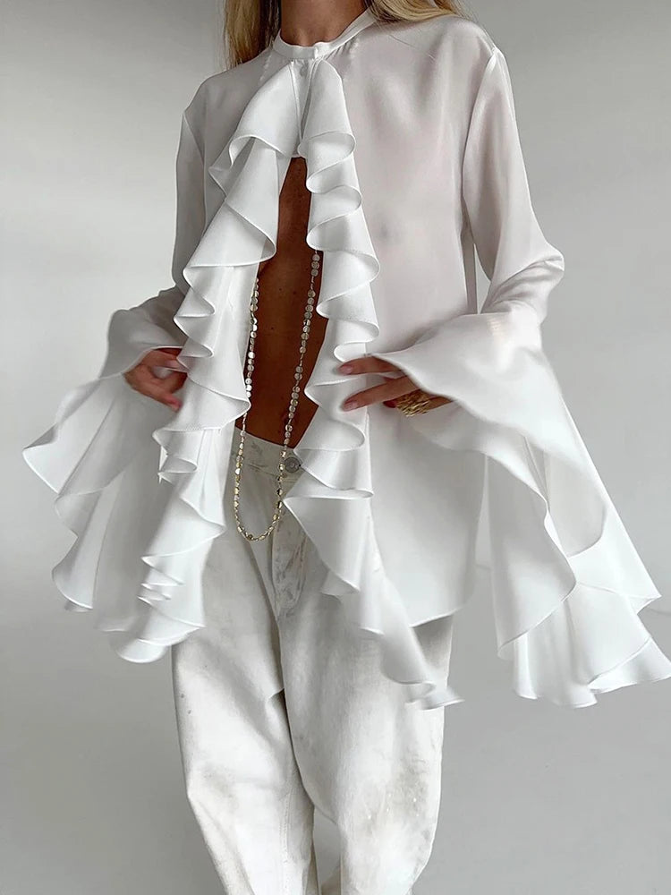 White Ruffle Blouse Shirt