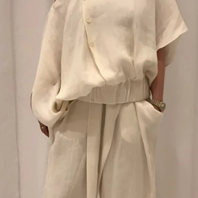 Cream Wide-Leg & Cold Shoulder Set