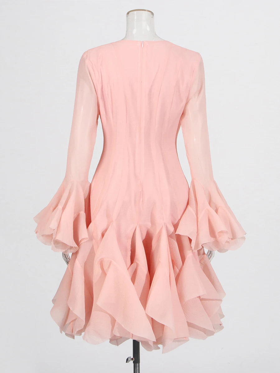 Pink Ruffle Midi Dress