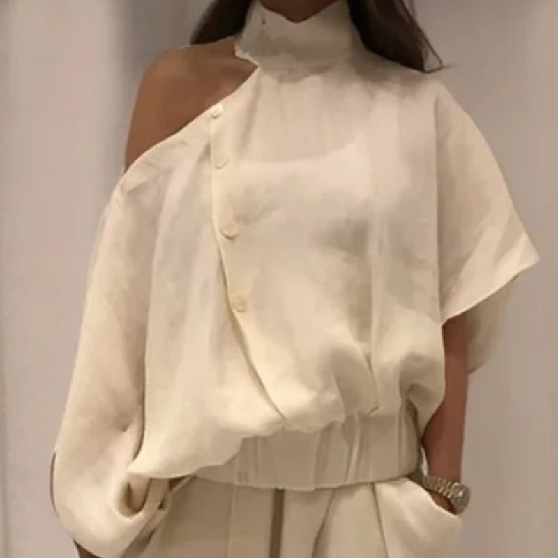 Cream Wide-Leg & Cold Shoulder Set