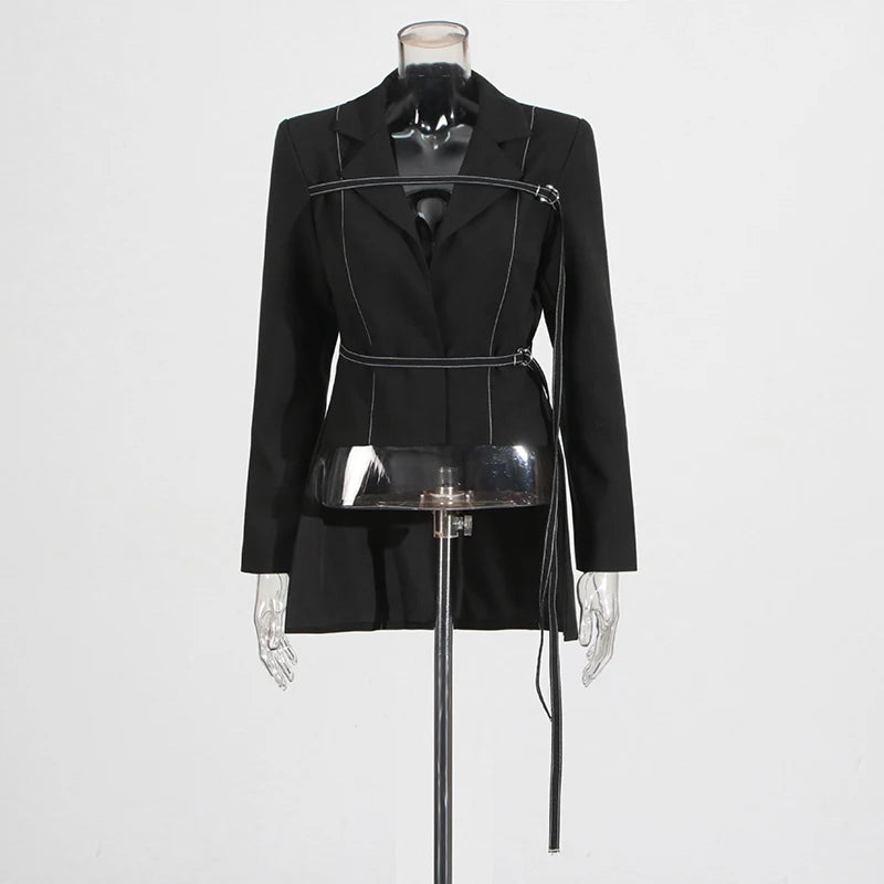 Two Piece Set Notched Collar Long Sleeve  High Waist Straight Pant