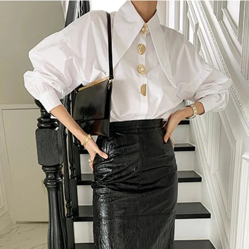 Korean Sharp Corner Collar Loose Blouse