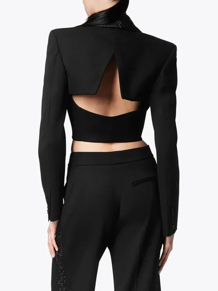 Lapel Hollow Out Top High Waist Wide Leg Pan