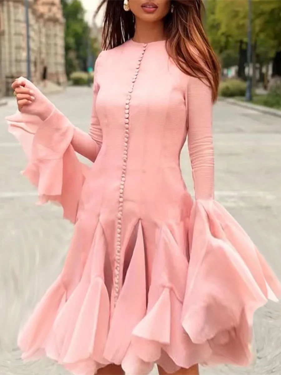 Pink Ruffle Midi Dress