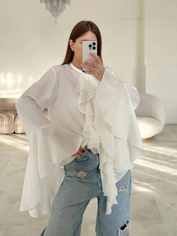White Ruffle Blouse Shirt