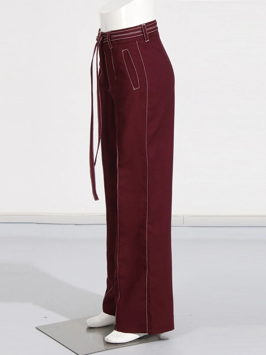 Two Piece Set Notched Collar Long Sleeve  High Waist Straight Pant