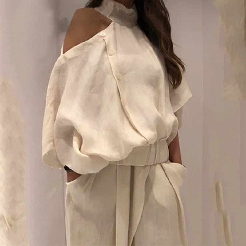 Cream Wide-Leg & Cold Shoulder Set