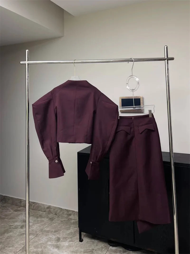 Solid Jacket + Fold Long Skirt