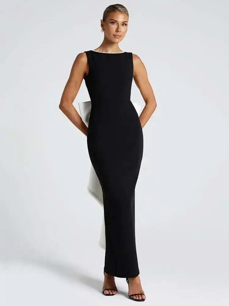 Pearl Bow Backless Dress