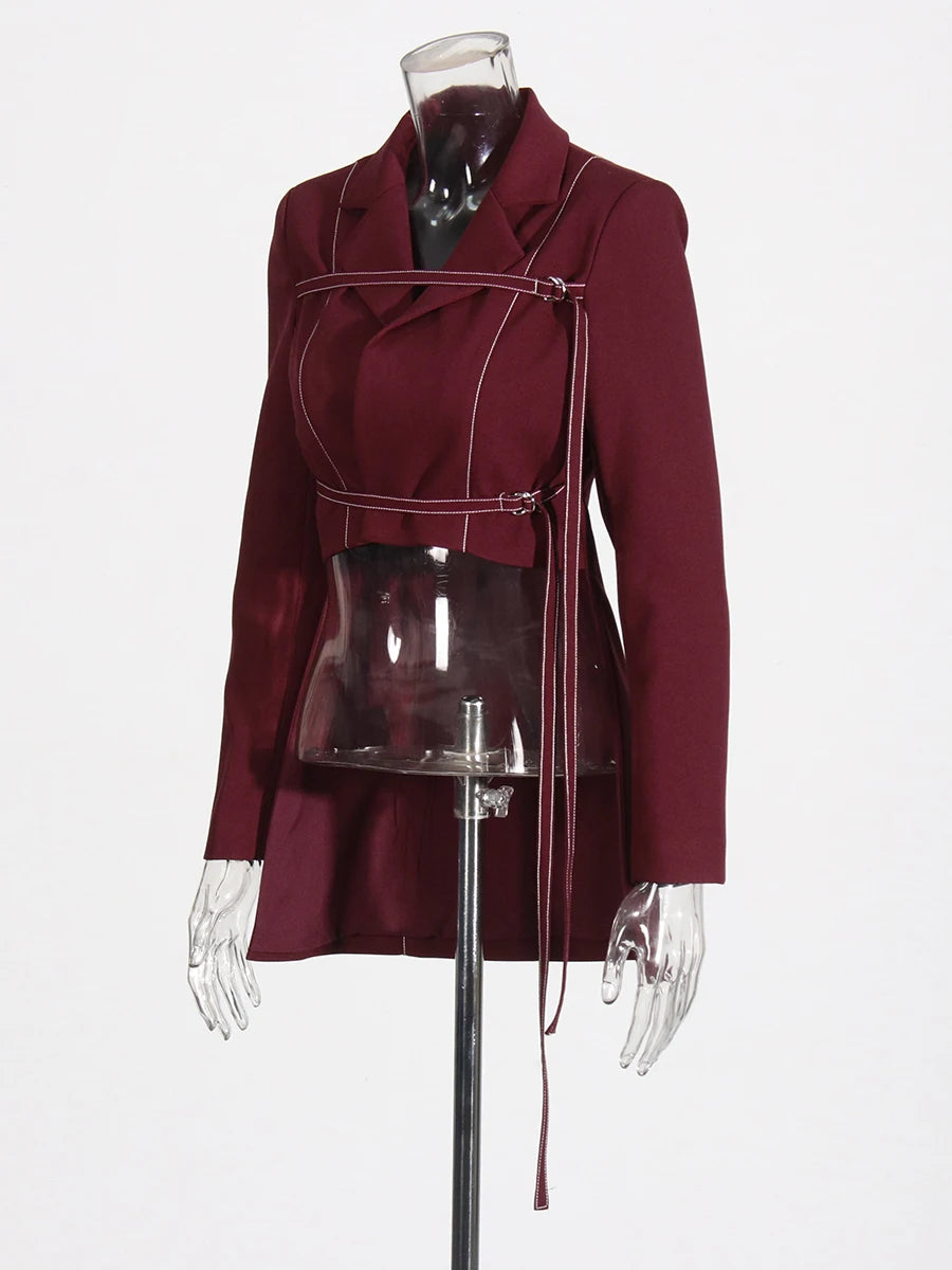 Two Piece Set Notched Collar Long Sleeve  High Waist Straight Pant