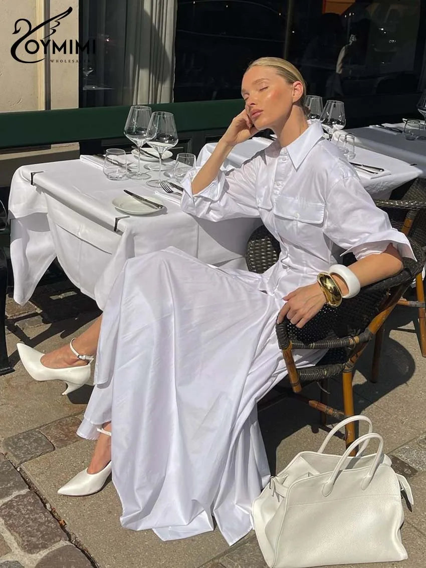 White Pleated Lapel Dress