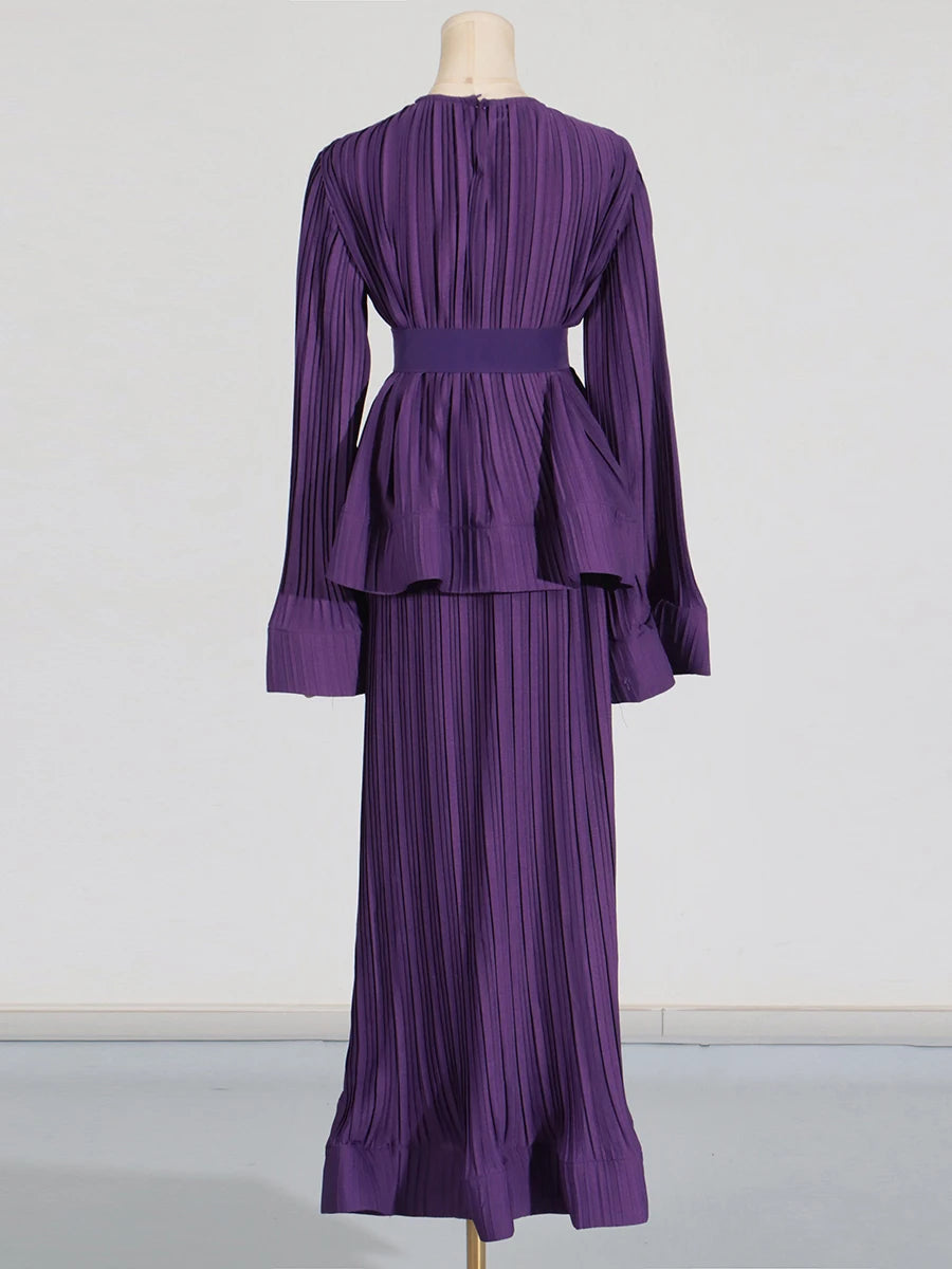O Neck Spliced Ruffles Tops High Waist Skirt