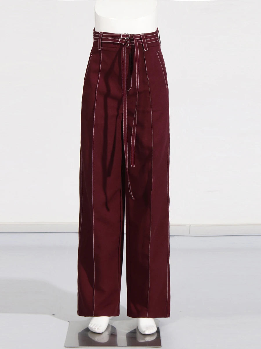 Two Piece Set Notched Collar Long Sleeve  High Waist Straight Pant