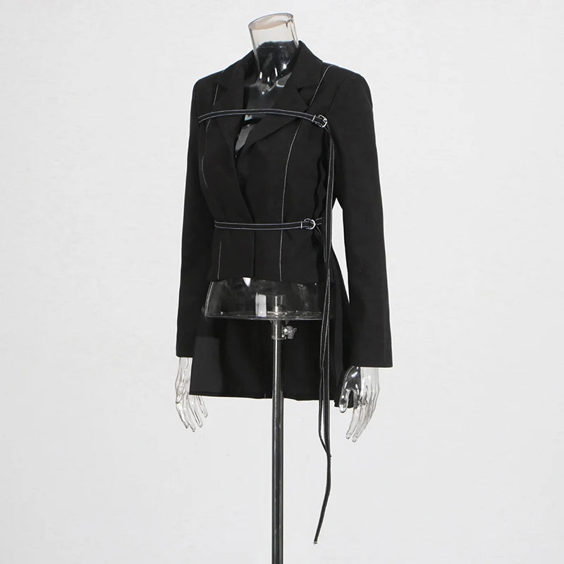 Two Piece Set Notched Collar Long Sleeve  High Waist Straight Pant