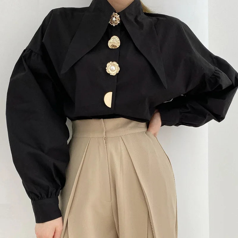 Korean Sharp Corner Collar Loose Blouse