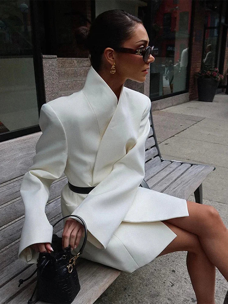 White Stand Collar Blazer