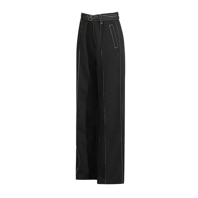 Two Piece Set Notched Collar Long Sleeve  High Waist Straight Pant