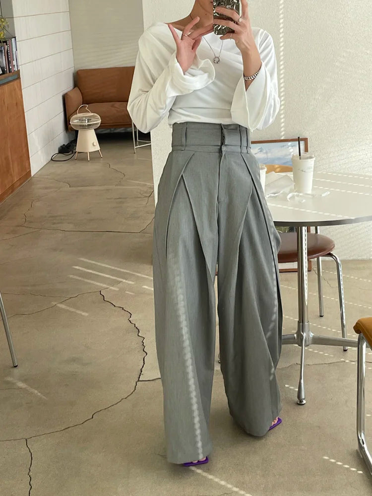 Loose Patchwork Pleated Trousers
