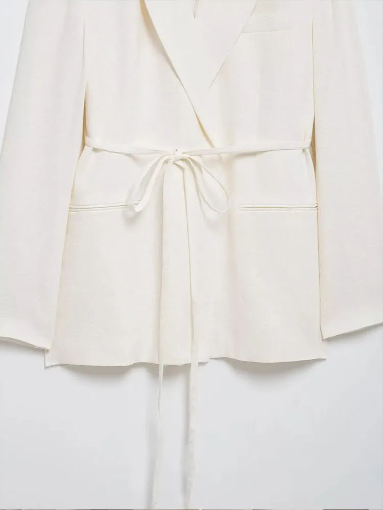 Long Sleeves Lace-Up Blazers & High Waist Zipper Long Pants