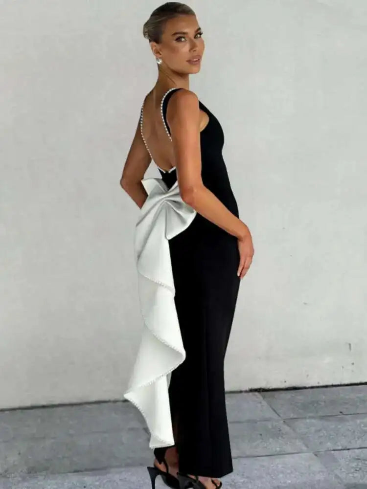 Pearl Bow Backless Dress