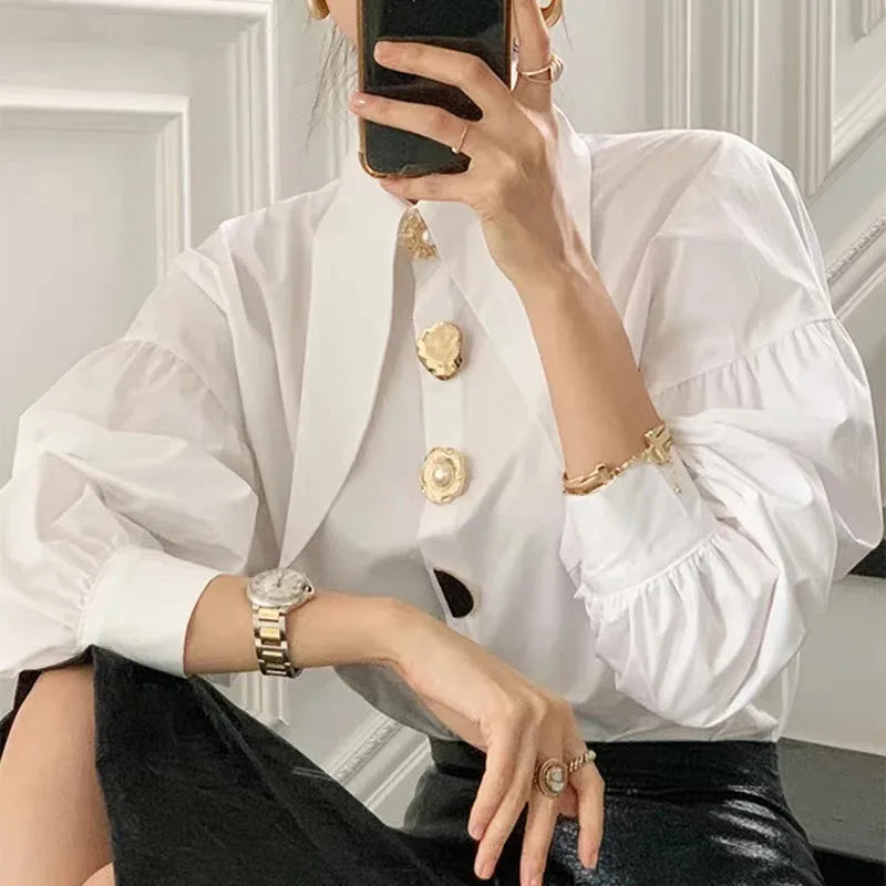 Korean Sharp Corner Collar Loose Blouse