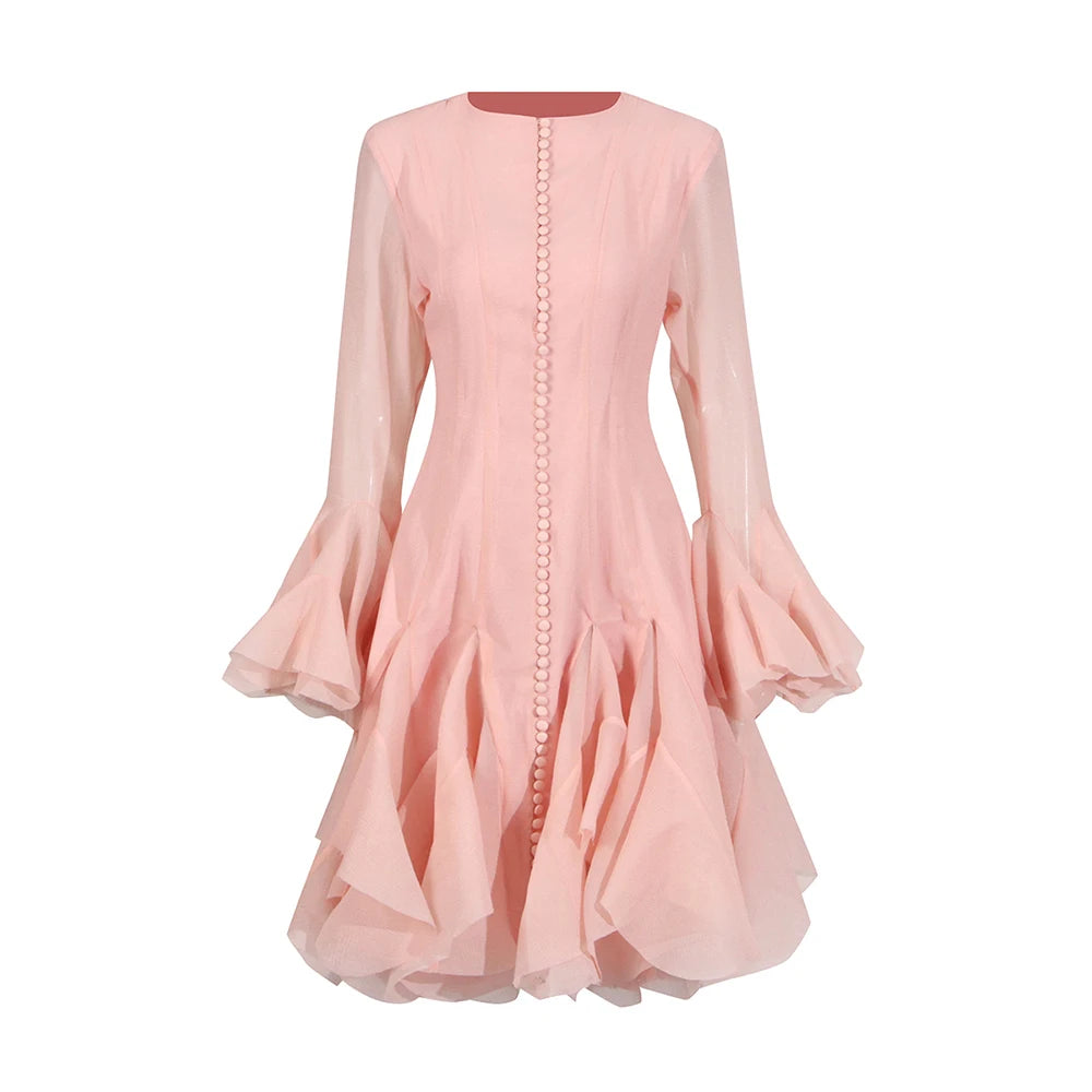 Pink Ruffle Midi Dress