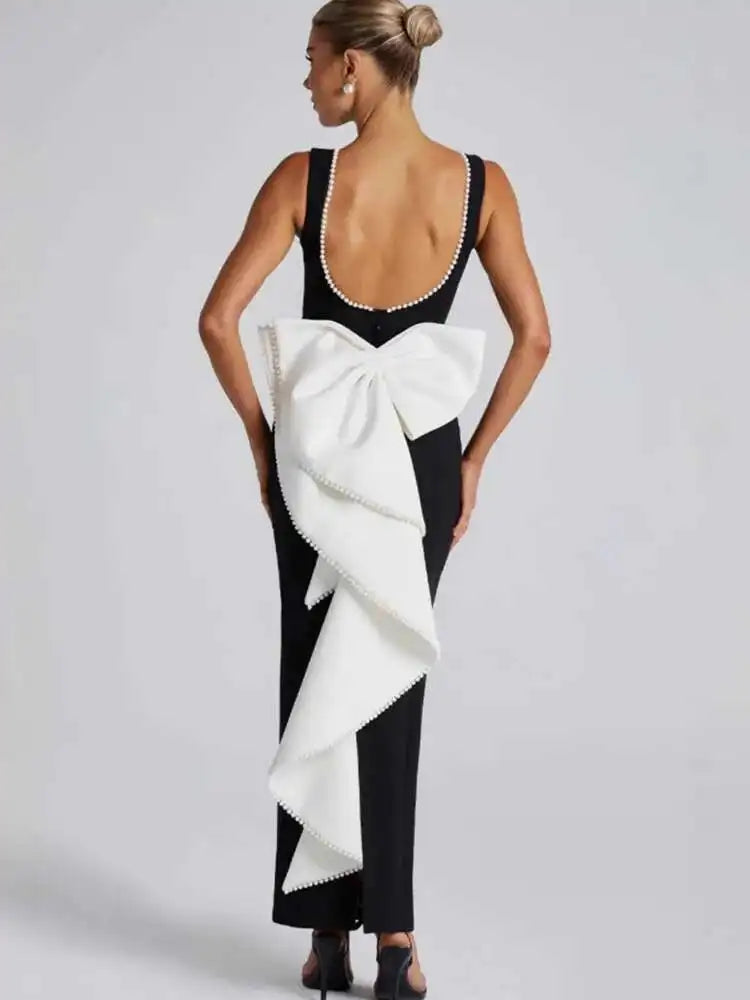 Pearl Bow Backless Dress