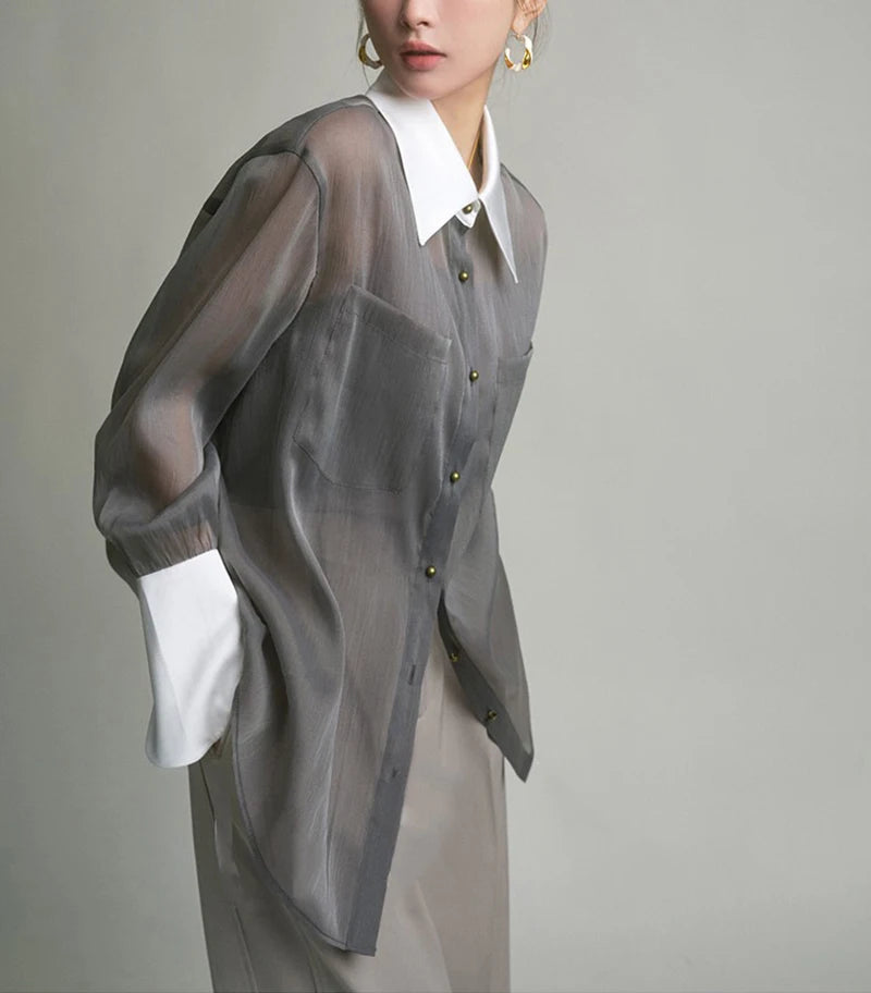 Sheer Patchwork Blouse