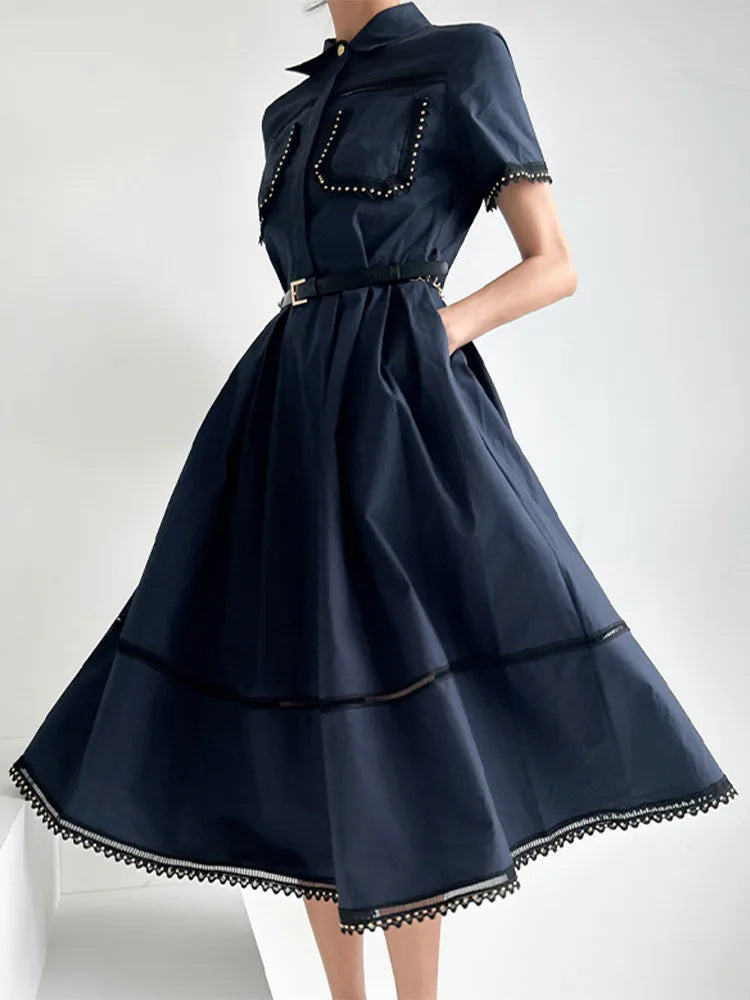 Set  Lapel Short Sleeve Top High Waist Line Skirt