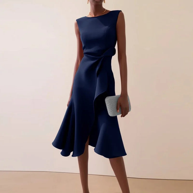 Solid Commute Dress Slim Ruffle