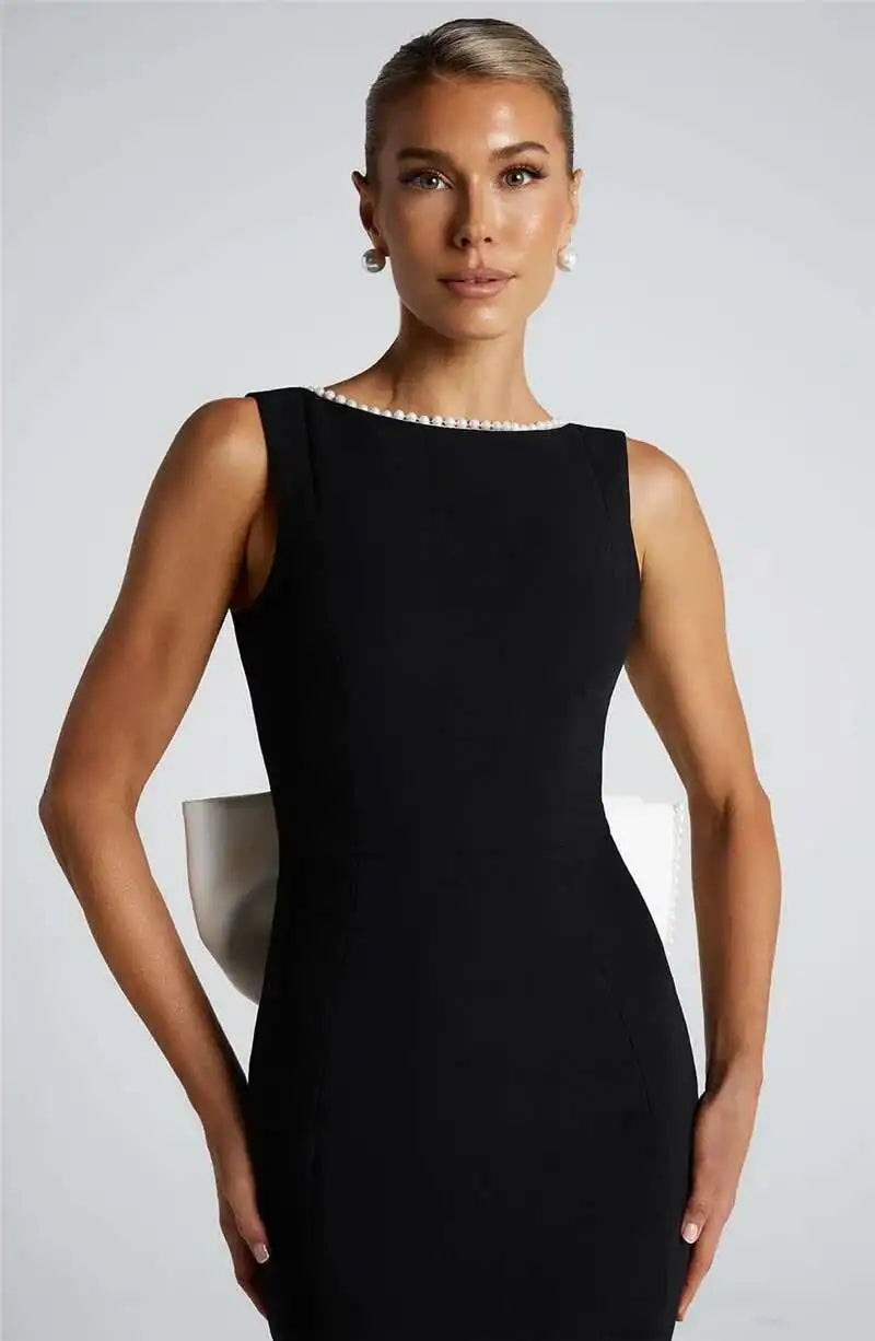 Pearl Bow Backless Dress
