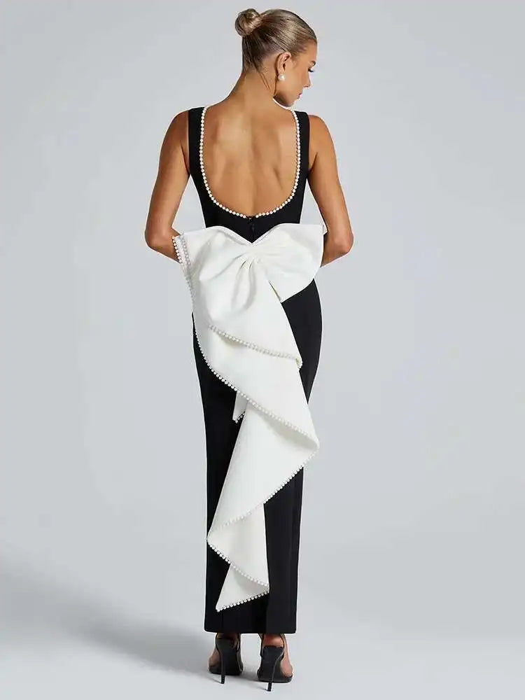 Pearl Bow Backless Dress