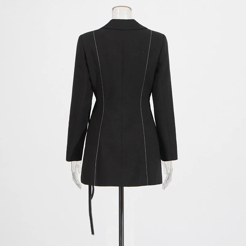 Two Piece Set Notched Collar Long Sleeve  High Waist Straight Pant