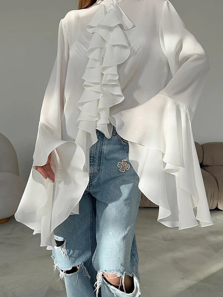 White Ruffle Blouse Shirt