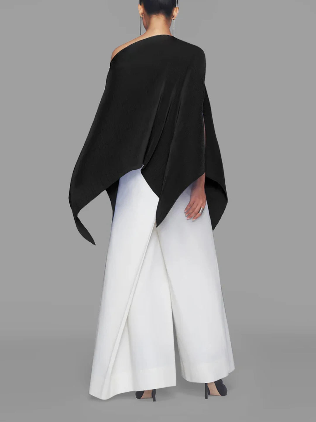 Irregularly Cut Top Black Skew Collar Top