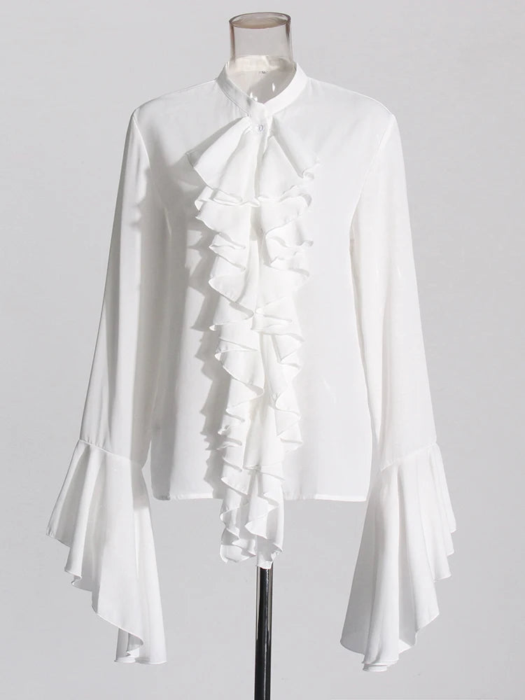 White Ruffle Blouse Shirt