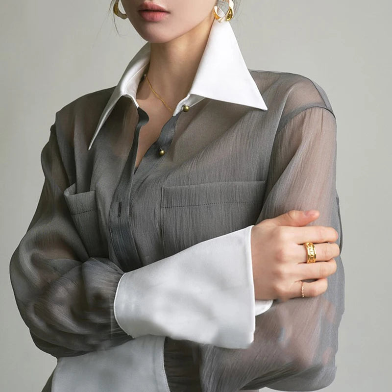 Sheer Patchwork Blouse
