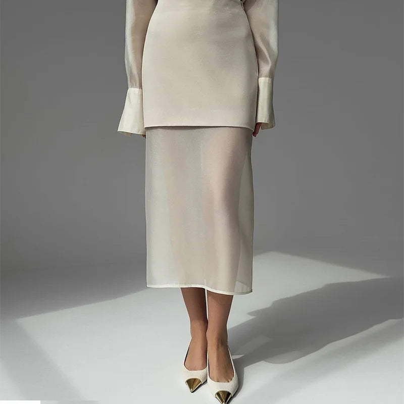 White Skirts Set  Long Sleeve Blouses