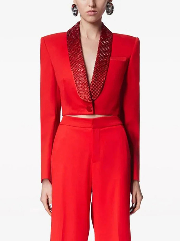 Lapel Hollow Out Top High Waist Wide Leg Pan
