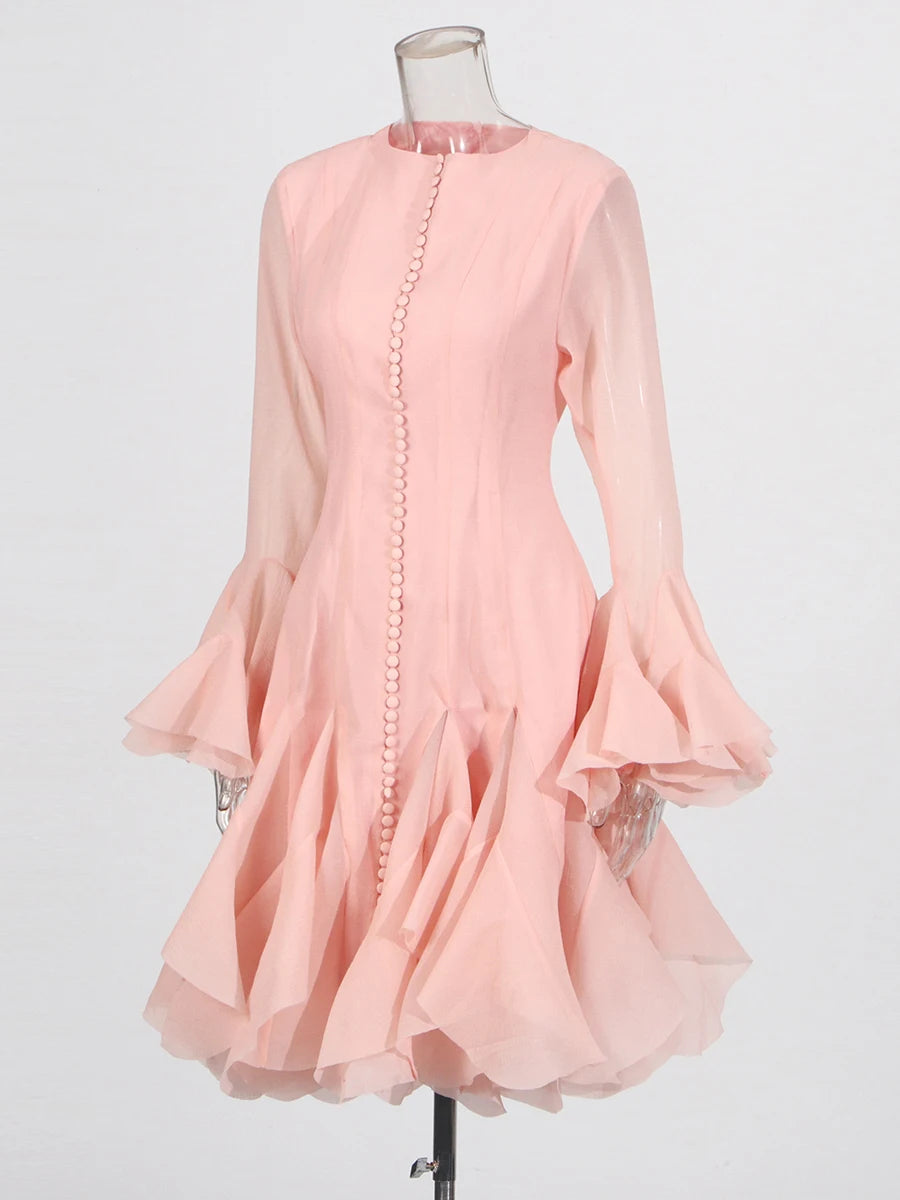 Pink Ruffle Midi Dress