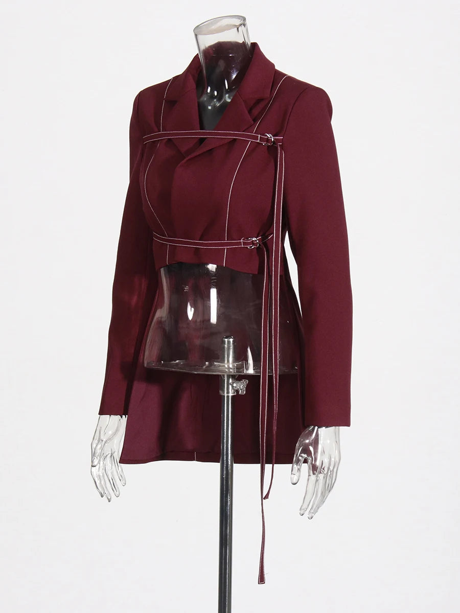 Two Piece Set Notched Collar Long Sleeve  High Waist Straight Pant