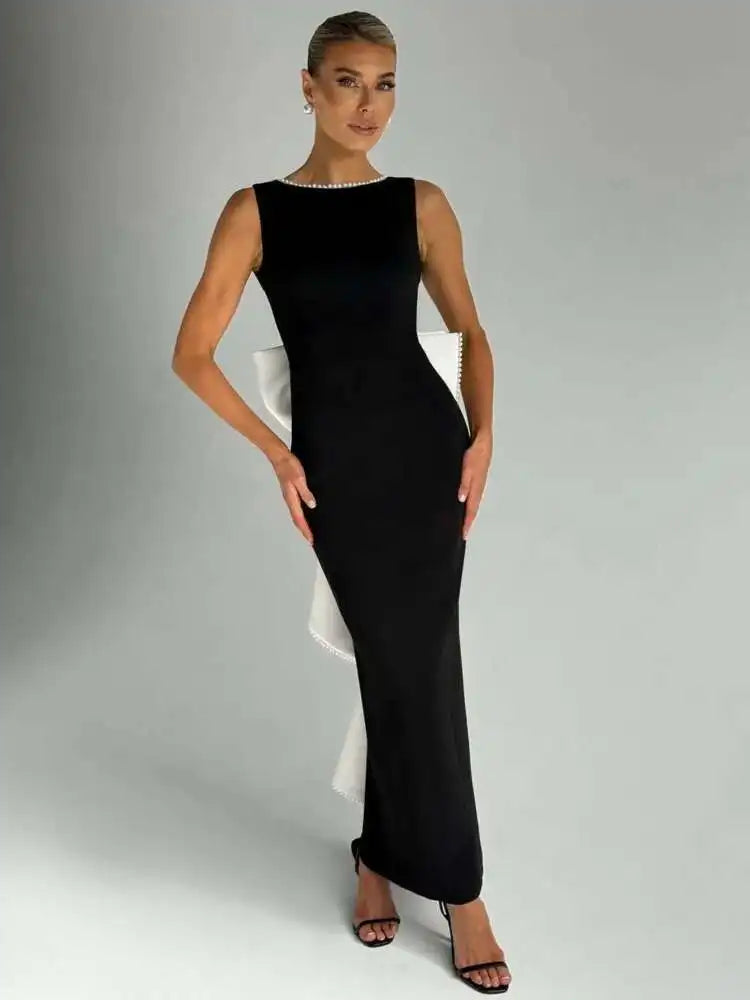 Pearl Bow Backless Dress