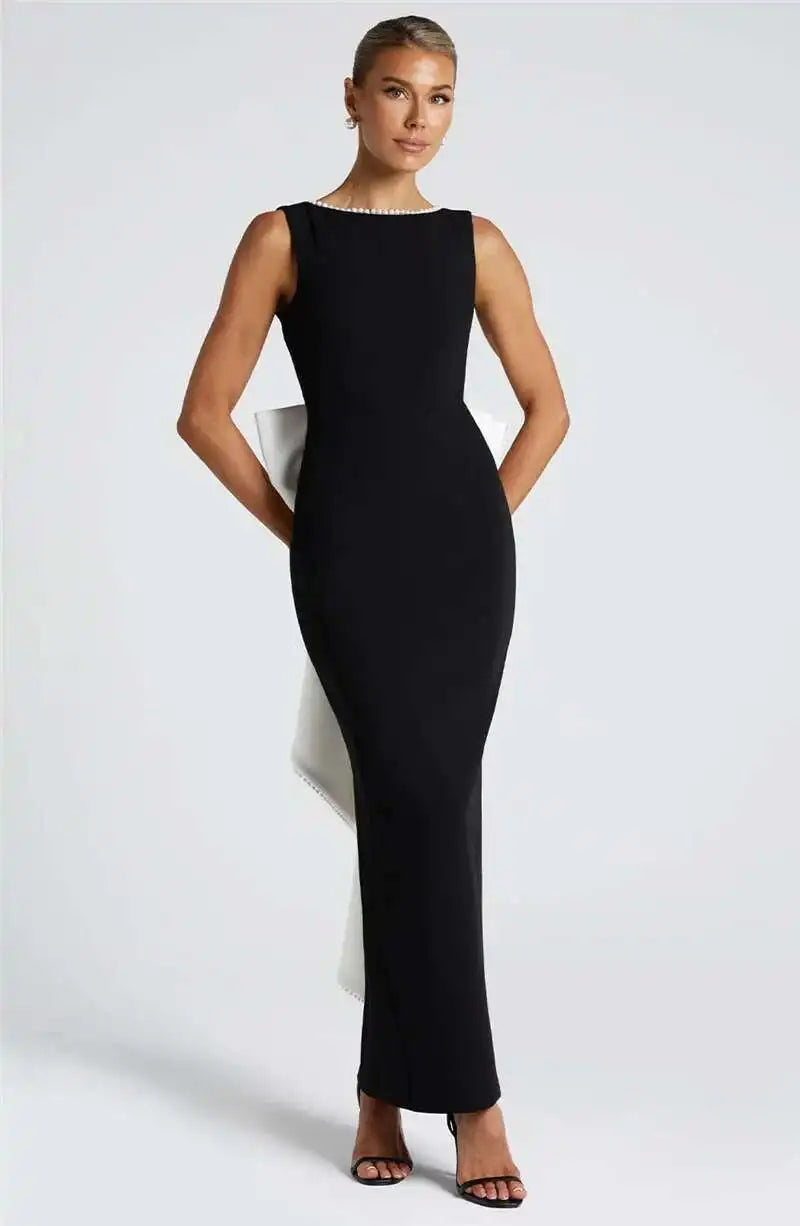 Pearl Bow Backless Dress