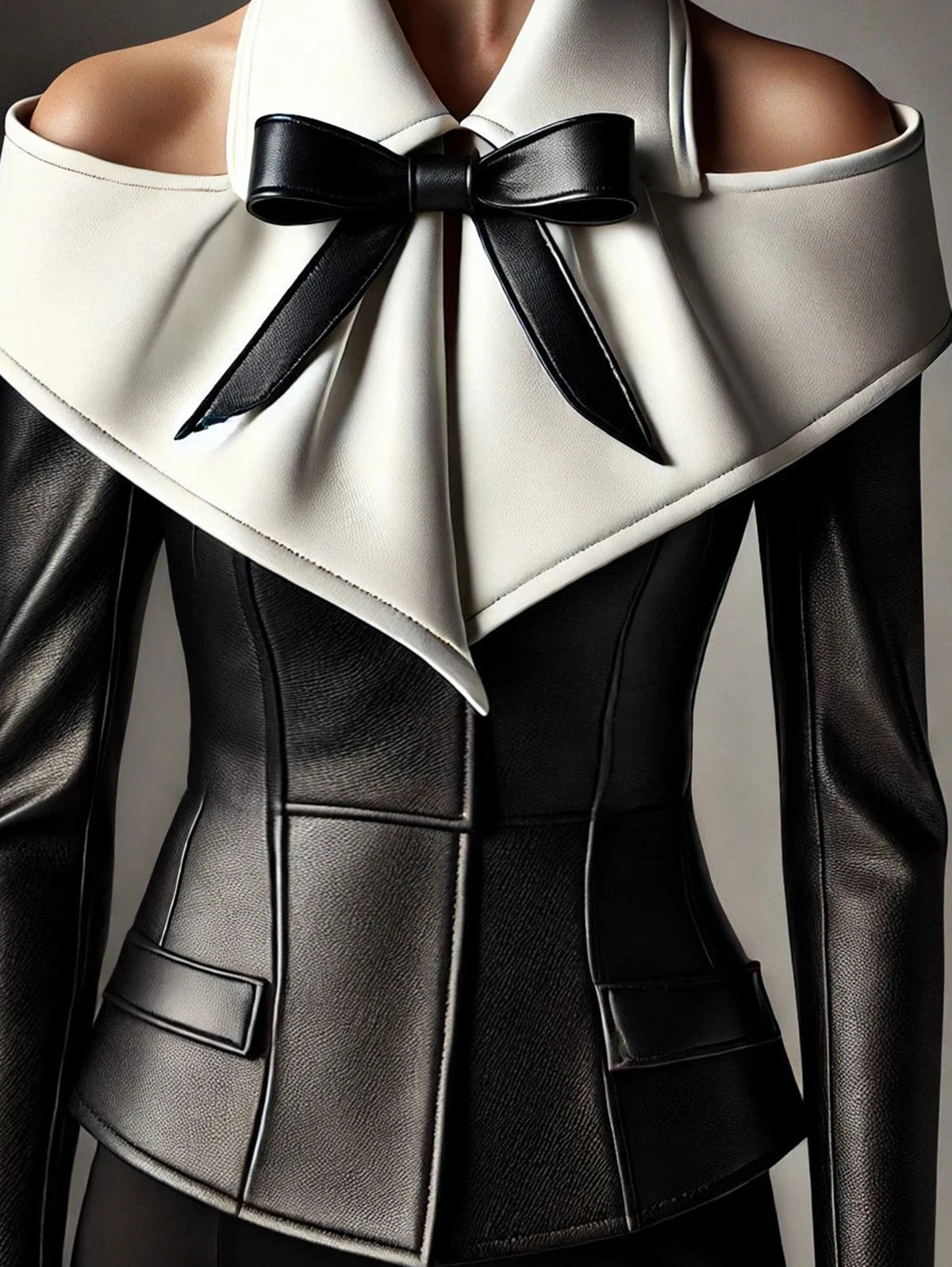 Shirt Black Off Shoulder Bow Leather